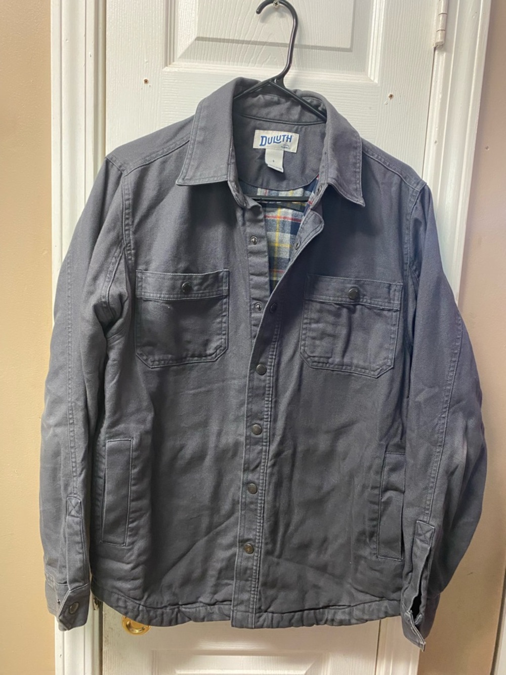 Duluth Trading Co Gray Work Jacket with Plaid Lining